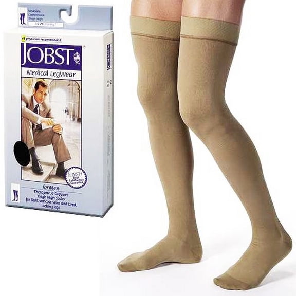 Jobst for Men 15-20 Closed Toe Thigh High Compression Stockings Khaki Large