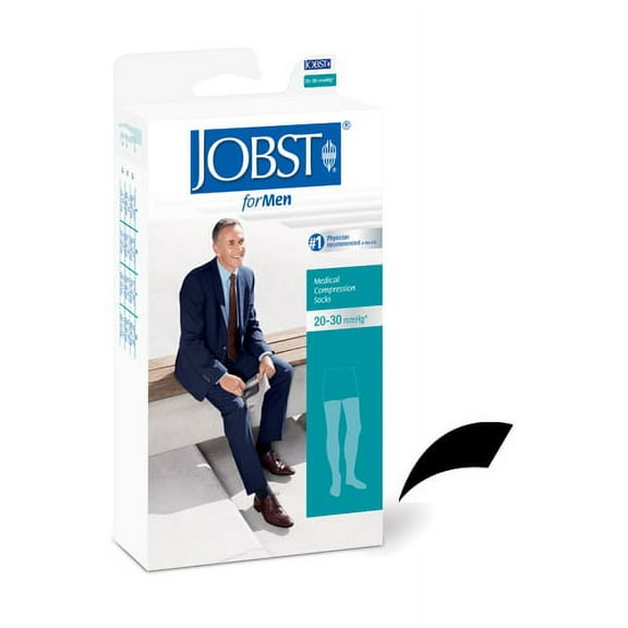 Jobst for Men 20-30 Closed Toe Thigh High Compression Stockings Black Xlarge