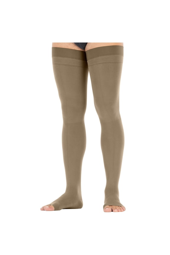 for Men Open Toe Thigh Highs w/Dot Band 15-20 mmHg