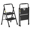 thumbnail image 1 of Jocauto 2-Step Ladder, Folding Step Stools for Adults with Wide Anti-Slip Pedals, Max Load Capacity 500lbs Sturdy Steel Ladder, Lightweight, Convenient Handle, Portable Steel Step Stool, Black, 1 of 9
