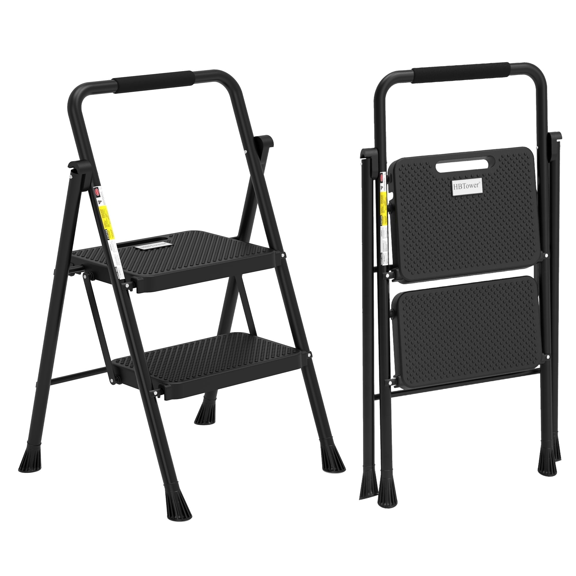 Jocauto 2-Step Ladder, Folding Step Stools for Adults with Wide Anti-Slip Pedals, Max Load Capacity 500lbs Sturdy Steel Ladder, Lightweight, Convenient Handle, Portable Steel Step Stool, Black