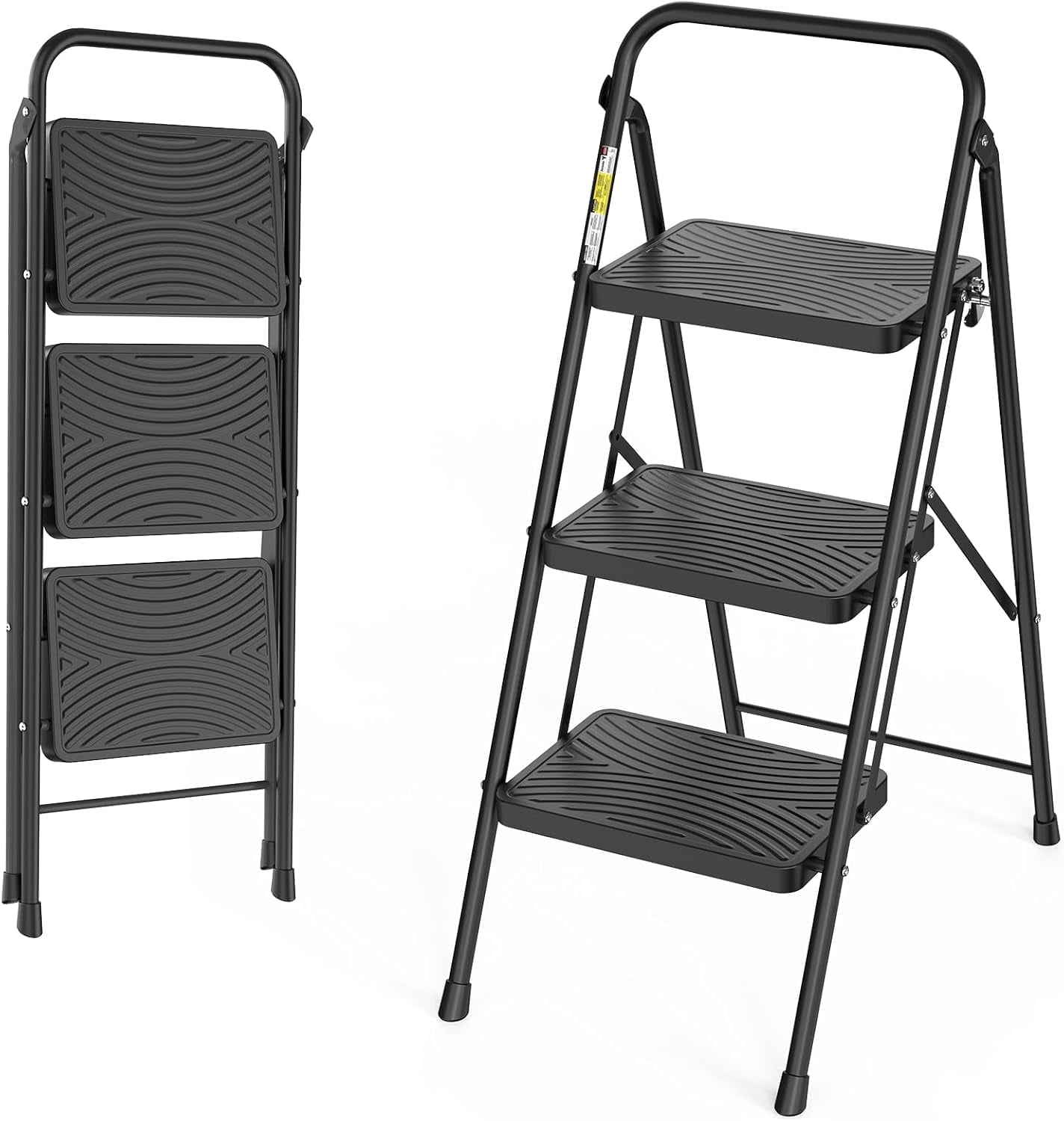 Jocauto 3 Step Ladder, Folding Step Stool for Adults with Wide Anti-Slip Pedal, Sturdy Portable 3 Step Stool, Lightweight, Black