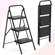 Jocauto 3 Step Ladder, Folding Step Stool for Adults with Wide Anti-Slip Pedal, Sturdy Portable 3 Step Stool, Lightweight, Black