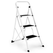 HBTower 3 Step Ladder, Folding Step Stool with Anti-Slip Pedal, Ladders with Convenient Handrails,330 lbs Capacity Step Stool for Kitchen, Home,White