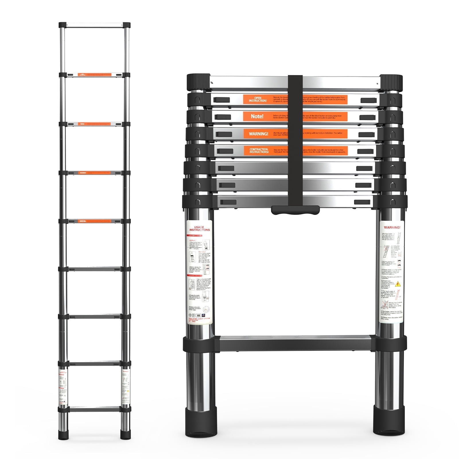 Jocauto 8.5 FT/2.6M Aluminum Telescoping Ladder, Lightweight Multi-Purpose Collapsible Extension Ladder, Heavy Duty 330 lbs Max Capacity, for Home, RV, and Outdoor Work, Black