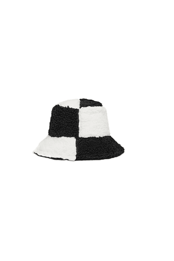 Checkered Faux Shearling Bucket Hat