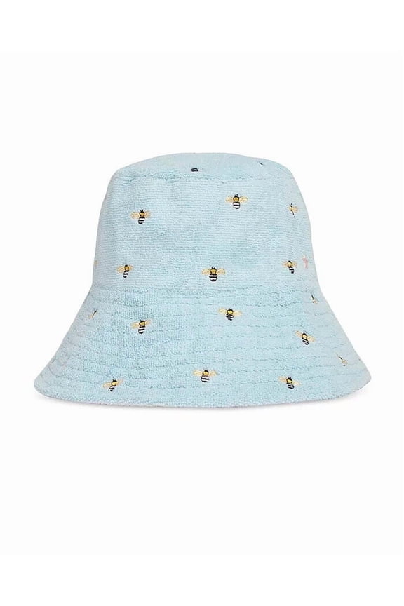 Embroidered Terry Bucket Hat Light Blue Bee Retail $75 NWT