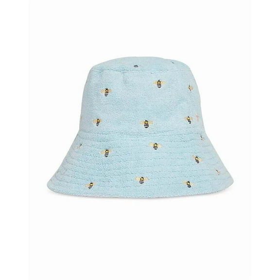 Jocelyn Embroidered Terry Bucket Hat Light Blue Bee Retail $75 NWT