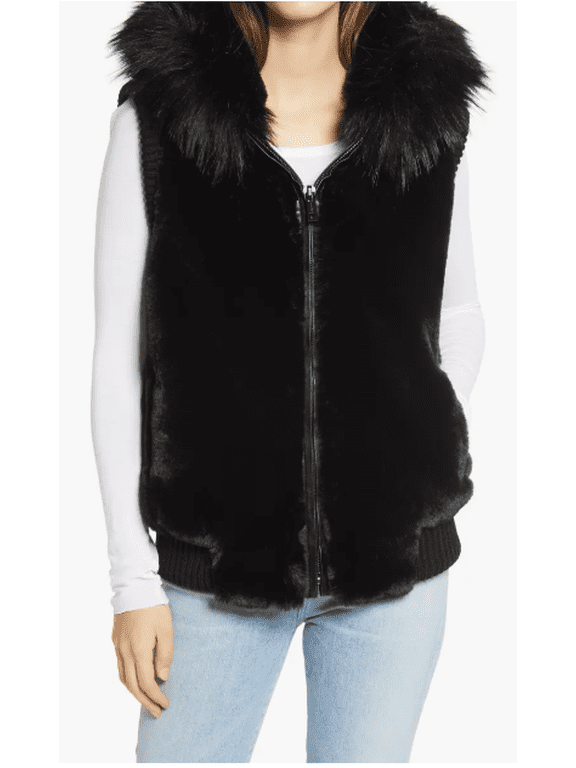 Faux Fur Bomber Vest Black L Large Rtl $295