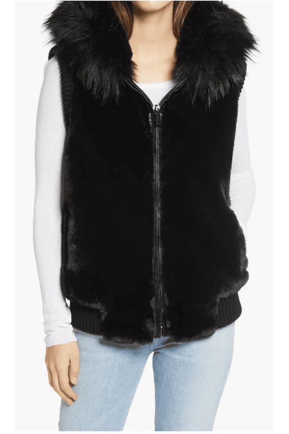 Faux Fur Bomber Vest Black L Large Rtl $295