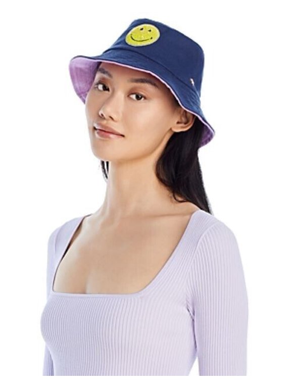 Reversible Smiley Bucket Hat Navy Purple Retail $65