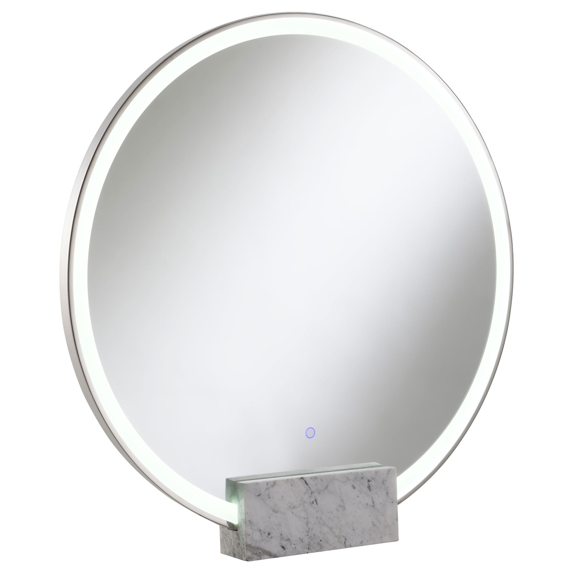 Jocelyn Round Table Top LED Vanity Mirror White Marble Base Chrome