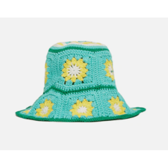 Jocelyn Tulum Flower Crochet Bucket Hat Retail $75 NWT Green