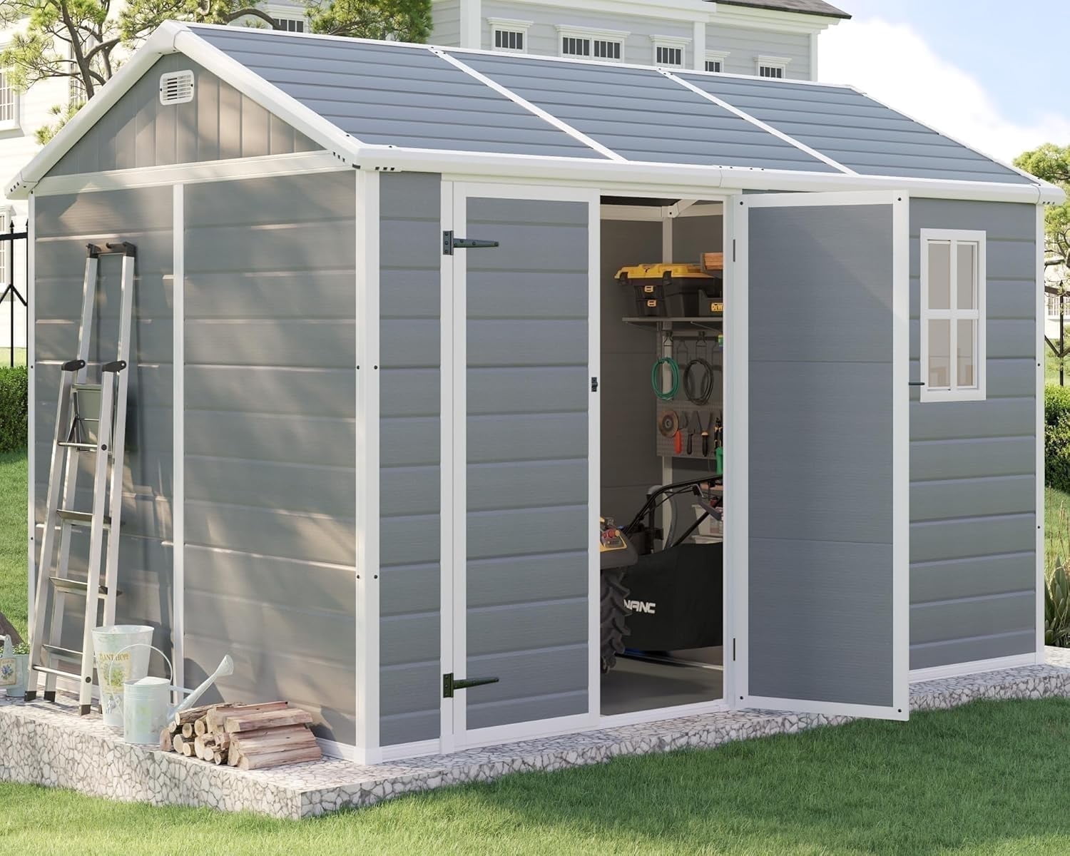 Jocisland 10.5 x 7.6 x 7.5 ft Resin Storage Shed with Floor, Vents
