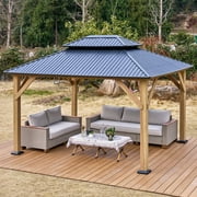 Jocisland 10 x 12 Hardtop Gazebo with Iron Roof Double Roof, Wood Gazebo for Patio, Backyard, Lawns, Parties, Black