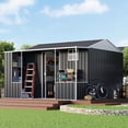 thumbnail image 1 of Jocisland 10x10.5x7 FT Metal Storage Shed, Dual-Zone Tool Shed with Work Area, Reinforced Frame, Gable Roof, Ventilated Design, Dark Grey, 1 of 8