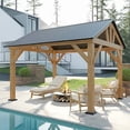 thumbnail image 1 of Jocisland 10x12 ft Wood Gazebo, Hardtop Pergola with Metal Steel Gable for Garden, Porch, Pati, 1 of 9