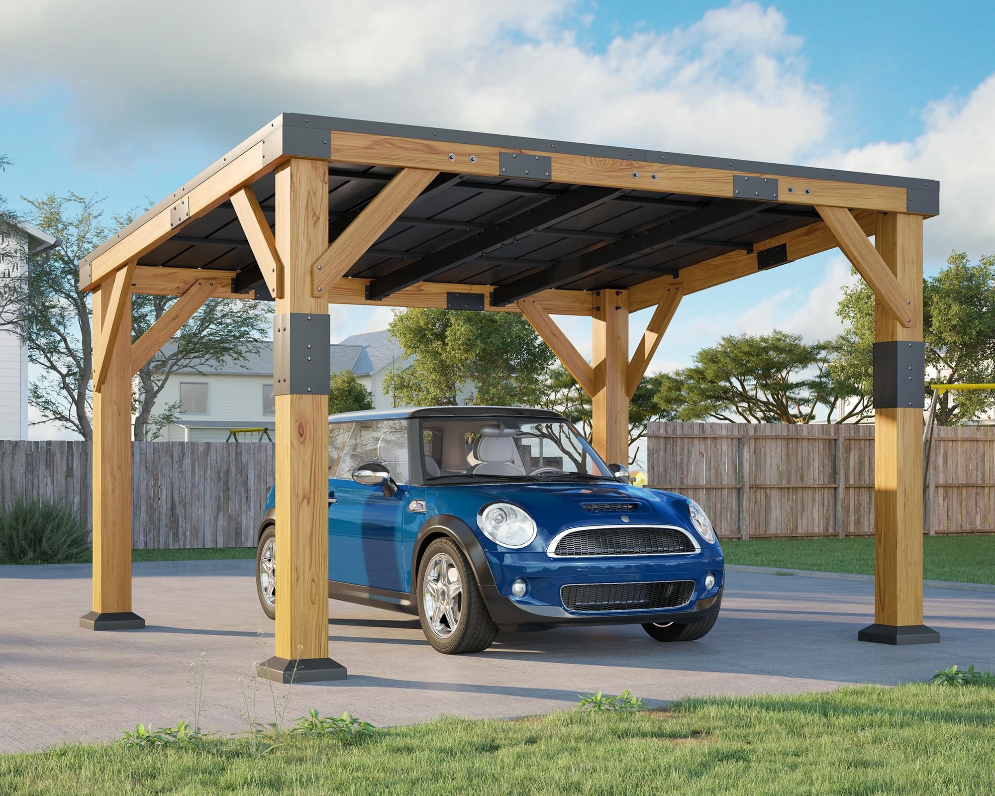 Jocisland 10x12x8 ft Heavy Duty Cedar Wood Carport, All-Weather Car ...