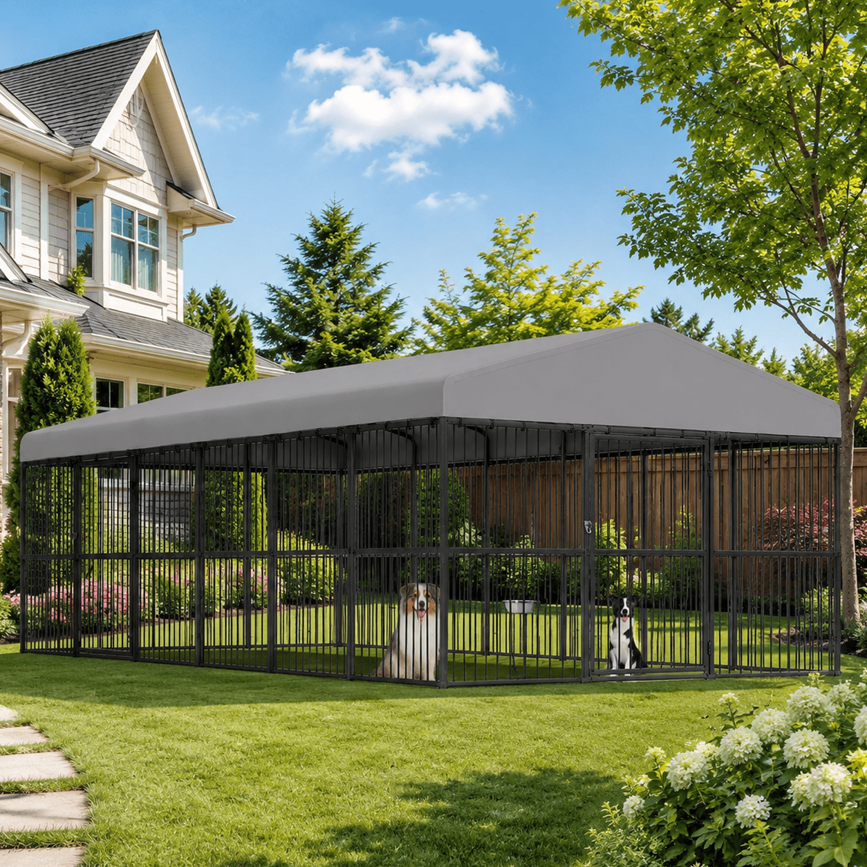 Jocisland, Large Outdoor Dog Kennel, 10x20 ft, Waterproof Roof