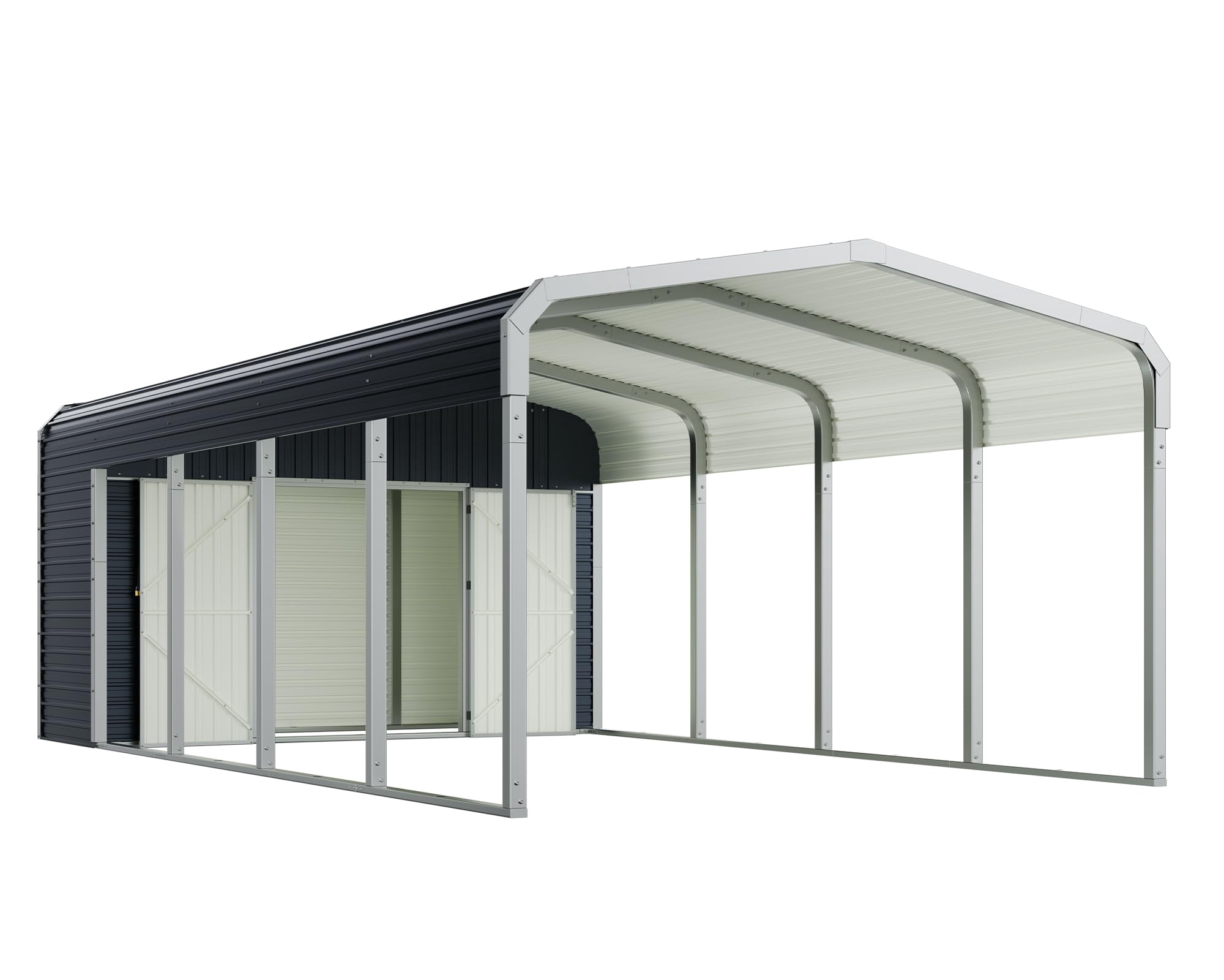 Jocisland 12'x24' 2-in-1 Carport & Storage Shed, Heavy Duty Carport with Galvanized Steel Roof, 2 Transparent Panels & Double Doors for Cars, Trucks