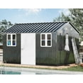 thumbnail image 1 of Jocisland 12x10.3x8.2 ft Galvanized Steel Outdoor Storage Shed with Two 4-Pane Windows Lockable Door, Nordic Cottage Shed for Backyard, Garden, Patio, Dark Grey/White, 1 of 8