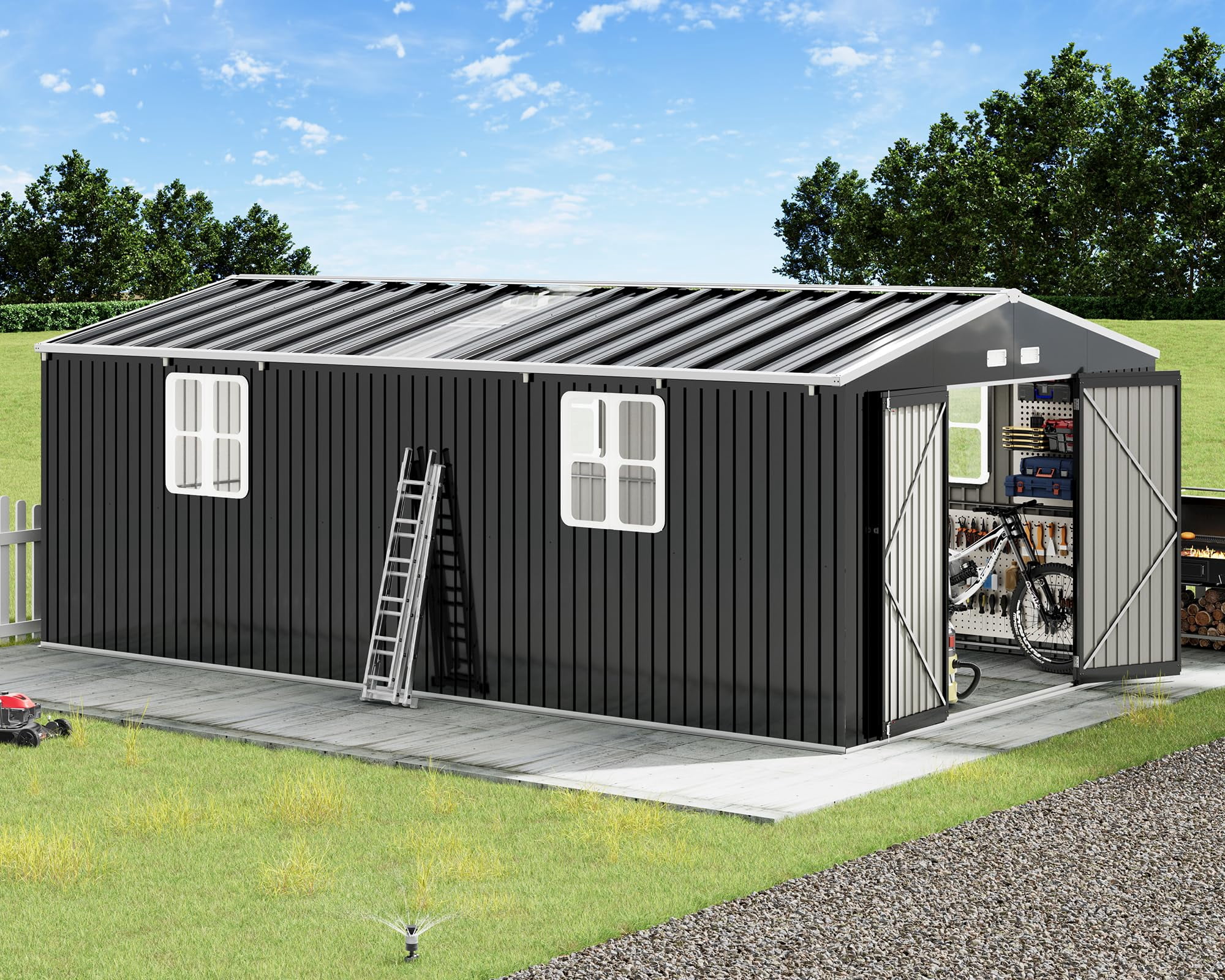 Jocisland, Metal Storage Shed, 12x20x7.2 ft, Gray with Windows and