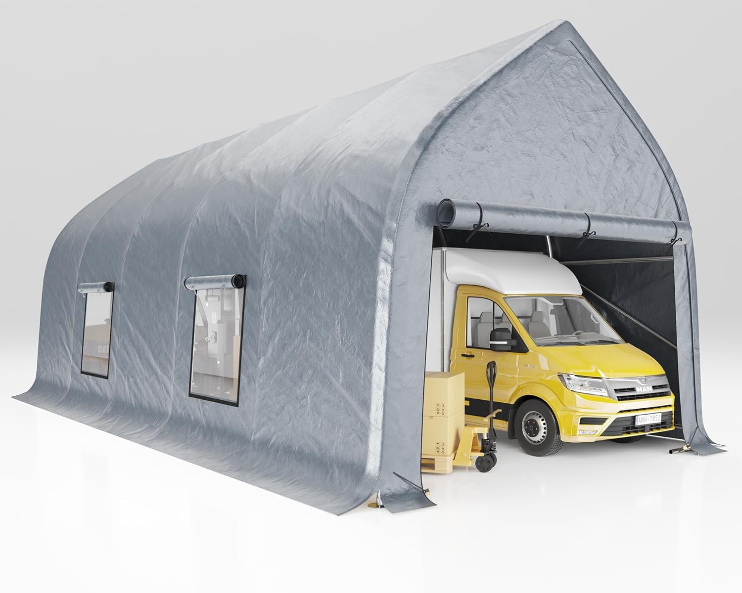 Jocisland 12x30 ft Carport with Galvanized Frame for Car, Roll-Up Doors, Heavy Duty Outdoor Canopy