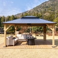 thumbnail image 1 of Jocisland 13' x 15' Hardtop Gazebo,Aluminum Frame Outdoor Gazebo with Iron Roof Double Roof, Wood Gazebo for Patio, Backyard, Lawns, Parties, Black, 1 of 7
