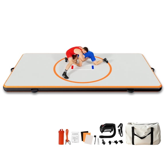 Jocisland 13FT /10FT /5FT Inflatable Wrestling Mat 4" Thick PVC Orange/Gray Waterproof Jiu Jitsu Mats for Jiu Jitsu, BJJ, MMA, Grappling & Water Yoga