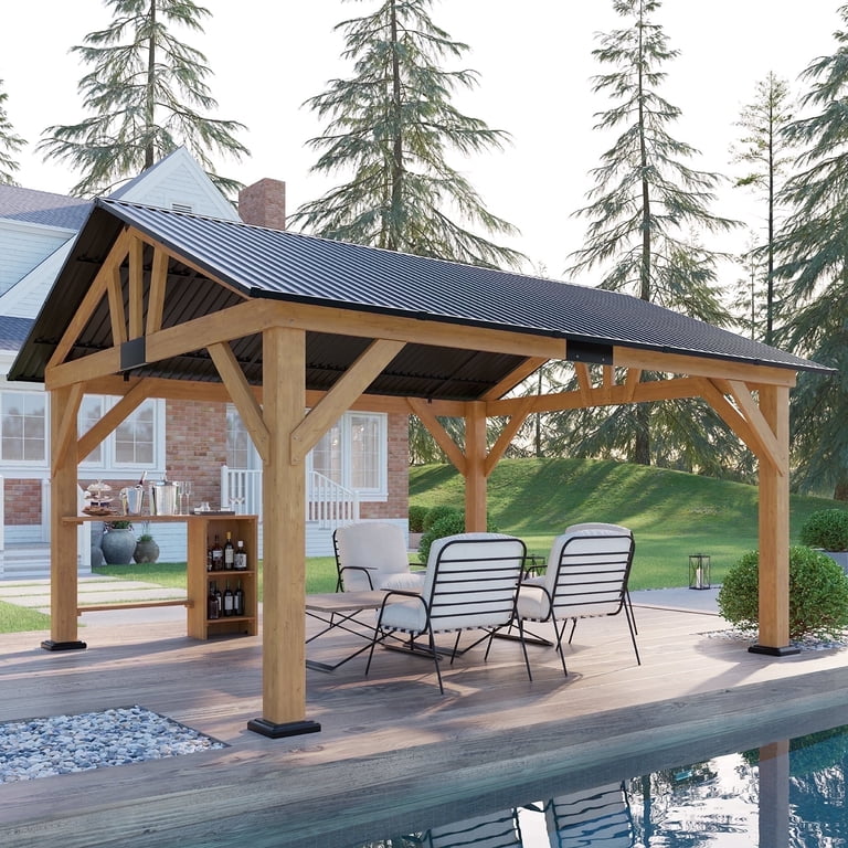 Jocisland 13'×15' Wood Gazebo, Rain resistant, Hardtop Gazebo with
