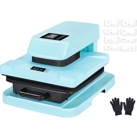Jocisland 15x15 Inch Heat Press Machine with Auto Release, Smart Shirt Printing for HTV, Sublimation & Heat Transfer, Includes 8pc T-Shirt Rulers, Light Blue