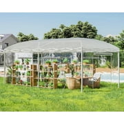 Jocisland 19.2×9.7×8.5 ft Upgraded Pop-up Greenhouses for Outdoors Indoor with Adjustable Reinforced Frame, Portable Walk in Green house with Roll-up Zipper Door, Windows and PE Cover, White