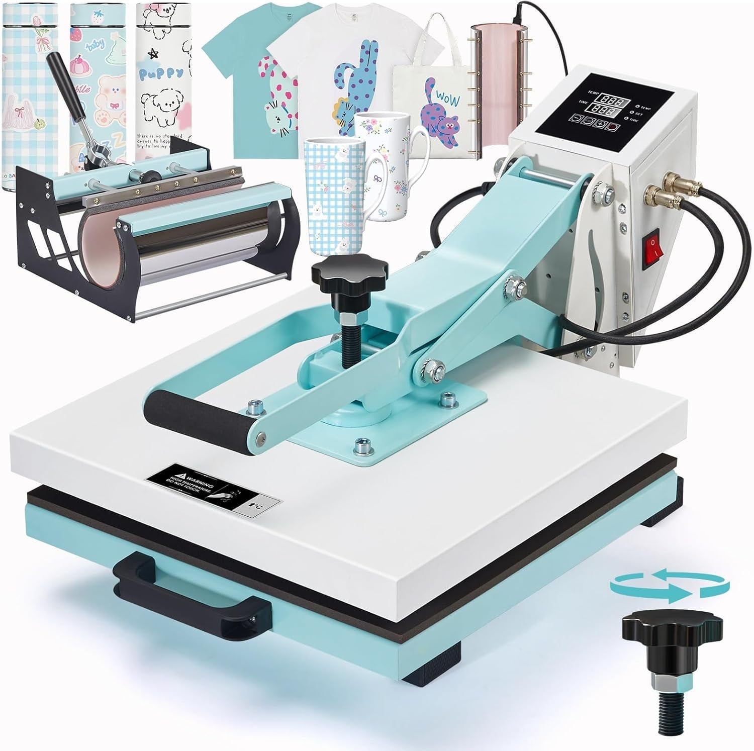 Jocisland 2-in-1 15x15 Heat Press, Industrial-Quality Digital Sublimation Heat Press Machine for T-Shirts, Mugs, 30oz Mug Press, Sewing Rulers, Blue