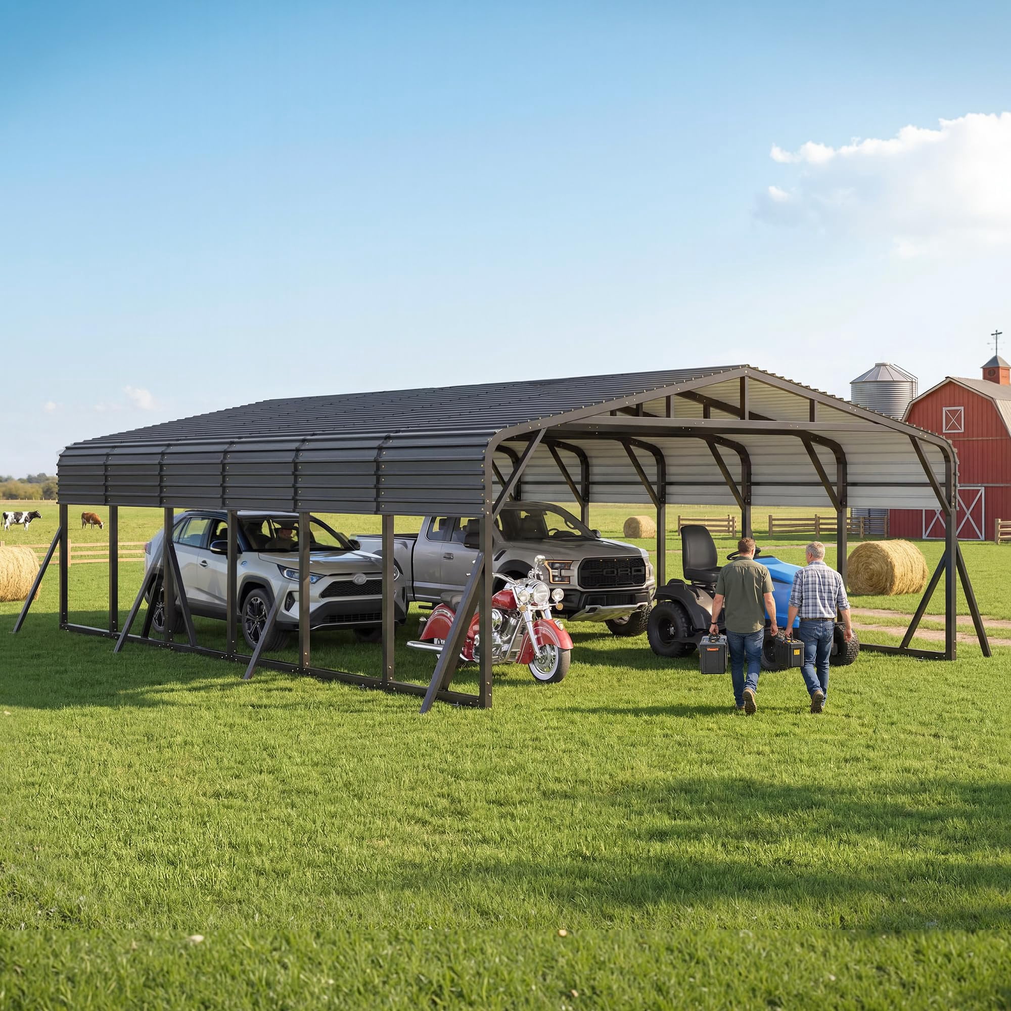 Jocisland 20x30 FT Heavy Duty Metal Carport，All-Weather Steel Car Shelter with Galvanized Roof, Reinforced Frame and Enhanced Base .
