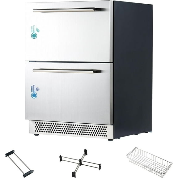 Jocisland 24 Inch Under Counter Drawer Fridge – Stainless Steel Dual-Zone Beverage Refrigerator with LED Touch Control, Adjustable Storage, Frost-Free, Low Noise, 37℉-50℉, -0.4℉ to 37℉