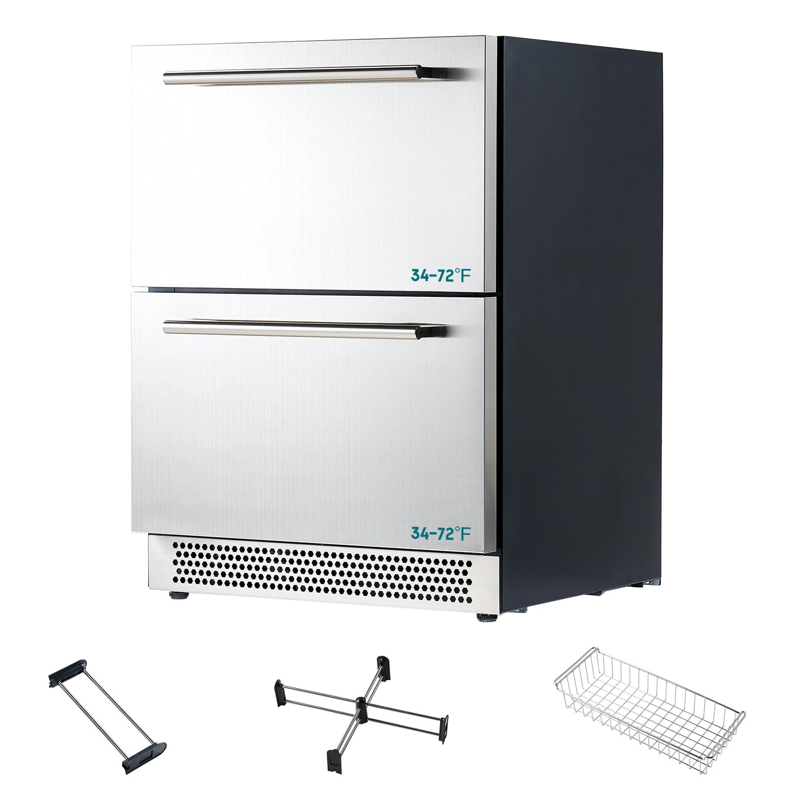 Jocisland 24" Under Counter Drawer Fridge – Stainless Steel Beverage Refrigerator with Dual Drawers, LED Touch Control, 4-72℉, for Indoor Outdoor Use