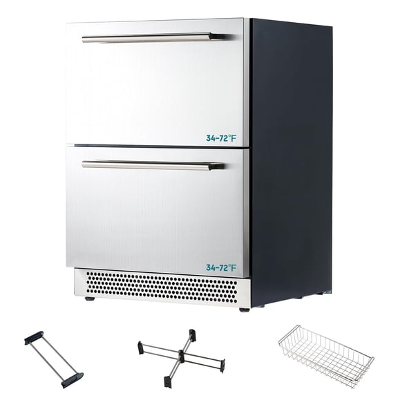 Jocisland 24" Under Counter Drawer Fridge Stainless Steel Beverage Refrigerator with Dual Drawers, LED Touch Control, 4-72, for Indoor Outdoor Use