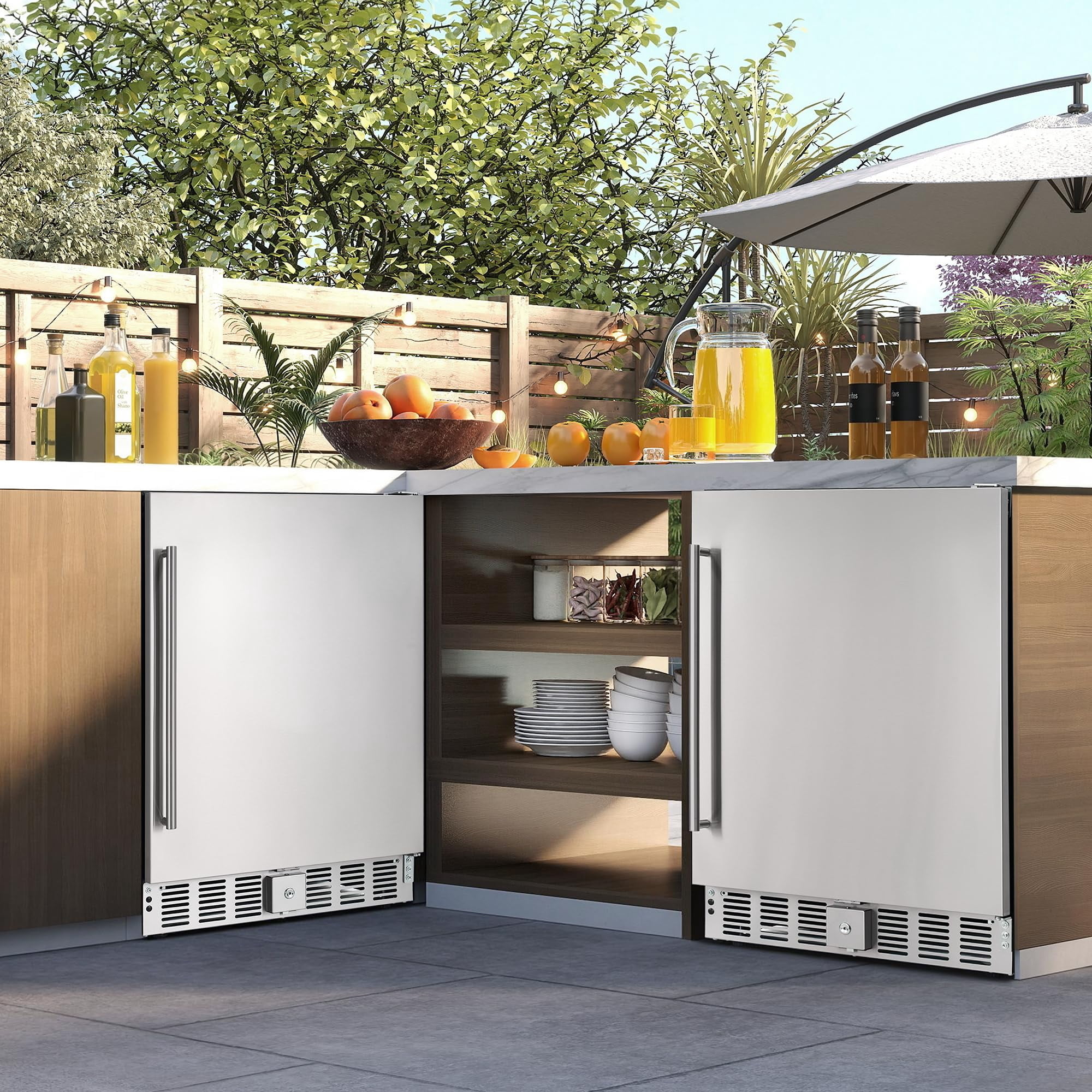 Jocisland 24 in Outdoor Beverage Fridge, 5.0 Cu.Ft Beverage Refrigerator Holds 166 Cans, 32-50°F Drink Cooler, for Patio & Backyard