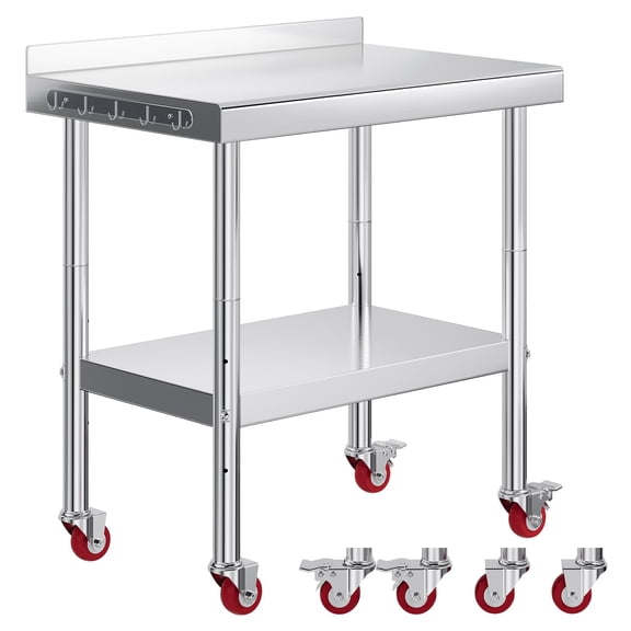 Jocisland 24" x 36" Stainless Steel Table for Prep & Work with Wheels, Adjustable Under Shelf & Safe Design for Restaurant, Home and Outdoor