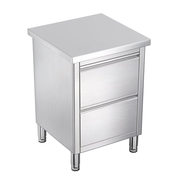 Jocisland 24x24 inch Stainless Steel Double-Drawer Cabinet, Freestanding Storage Cabinet, Two Drawers, for Restaurant, Garage and Hotel