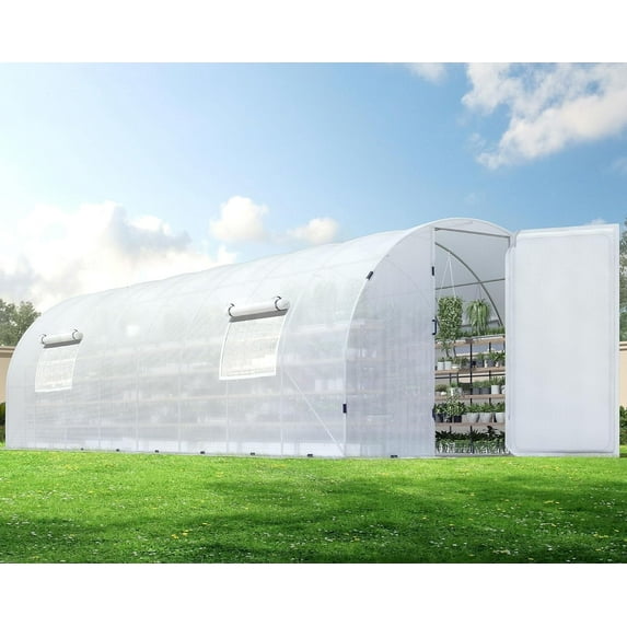 Jocisland 28x10x7.5 ft High Large Walk-in Greenhouse for Outdoors, Tunnel Greenhouse Kit, White