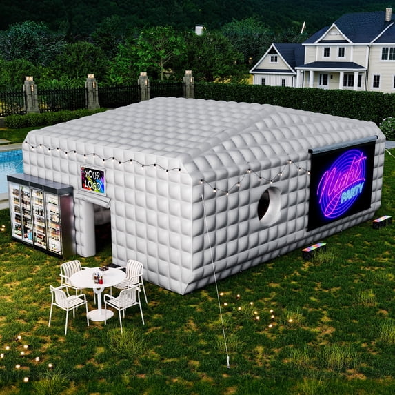 Jocisland 33x20x13 ft Large Inflatable Night Club Tent for Adults, 6 Windows & Movie Screen Hooks, Event Tent for Backyard Party, Silver