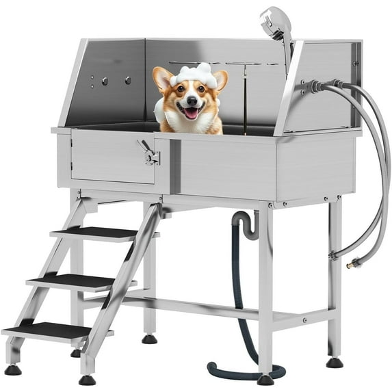 Jocisland 34" Dog Washing Station, 304 Stainless Steel Pet Wash Station with 3 Flow Adjustable Showerhead and Height, Dog Bathtubs for Small Dogs
