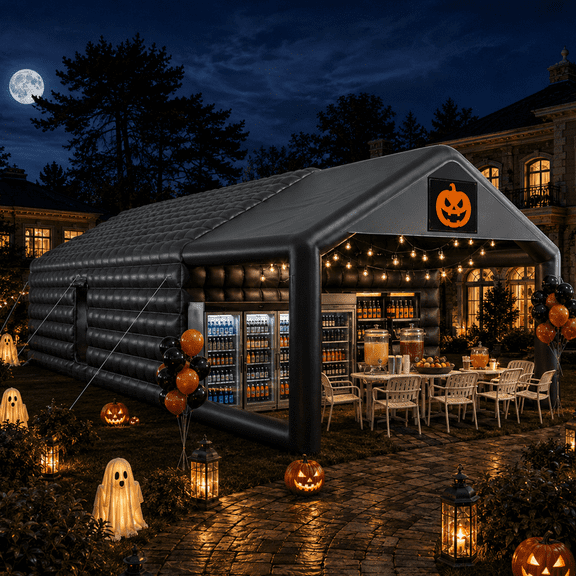 Jocisland 39x20x14 ft Large Black Inflatable Night Club Tent for Adults, Inflatable Nightclub with 2 Side Doors Gazebo Event House, Halloween Decor