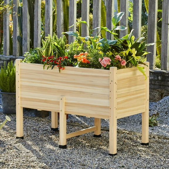 Jocisland 4x2FT Wooden Raised Garden Bed with Legs - 15 Inch Deep Elevated Planter Box Outdoors for Deep Rooted Plants, Ideal for Balcony, Patio, Easy Assembly
