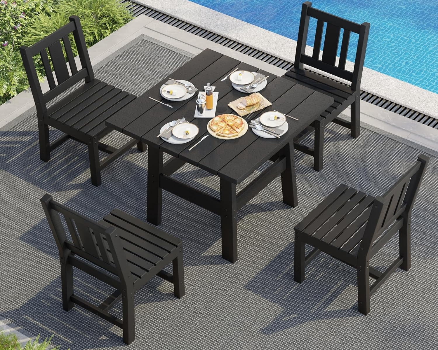 Jocisland 5 PCS Outdoor Dining Set with 4 Chairs, HDPE Outdoor Patio