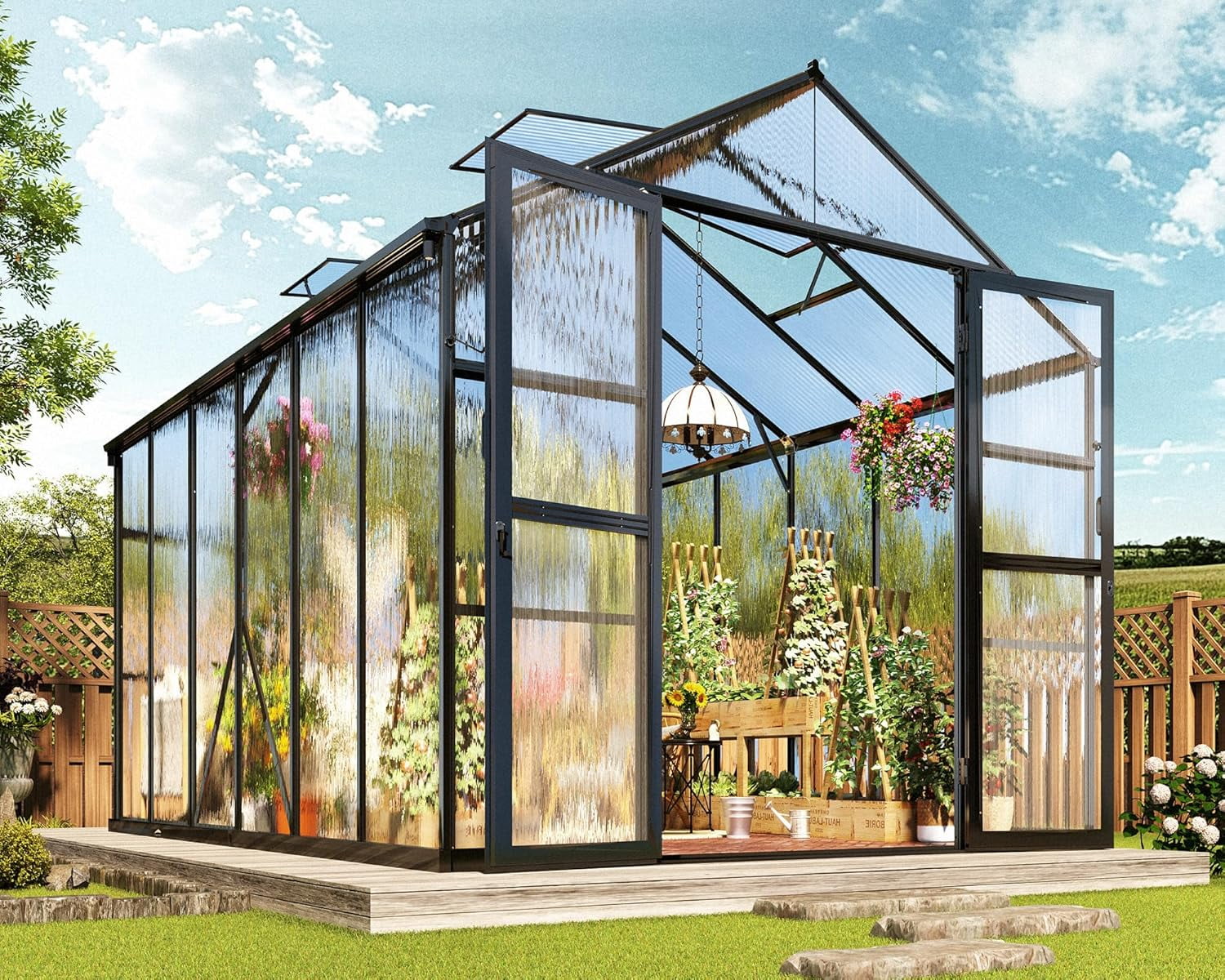 Jocisland 7.5x11x7.5 FT Polycarbonate Greenhouse with Quick Connector