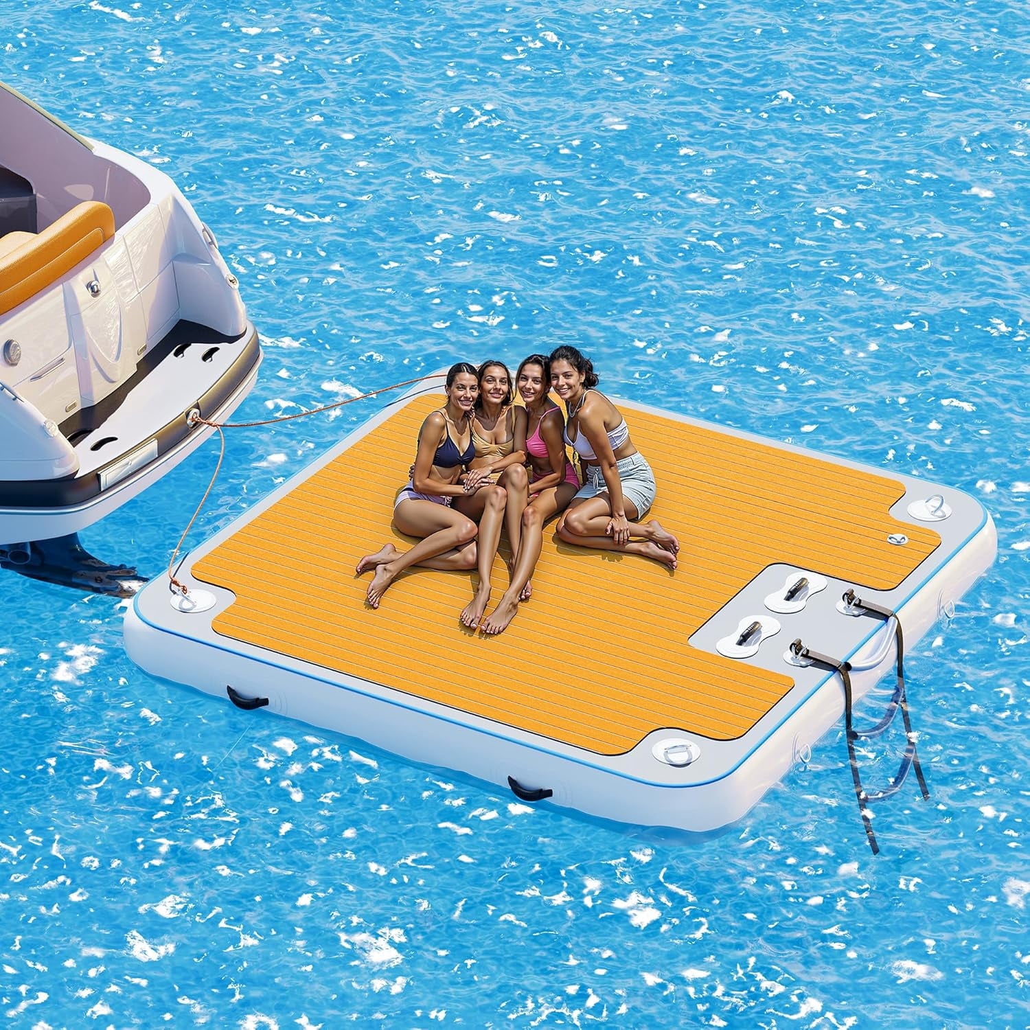 Jocisland 7×7FT Inflatable Floating Dock, Non-Slip EVA Air Dock Platform Floating Island Raft with Rope Ladder for Pool Lake Beach Ocean