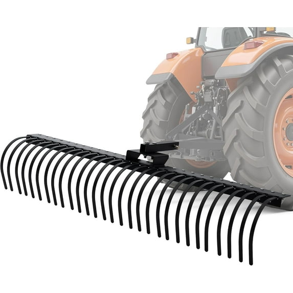 Jocisland 72" Behind Landscape Rake for Tractor, Tow Dethatcher Rake with 29 Steel Coil Tines and 2" Receiver, Fit for 3-point Suspension Systems