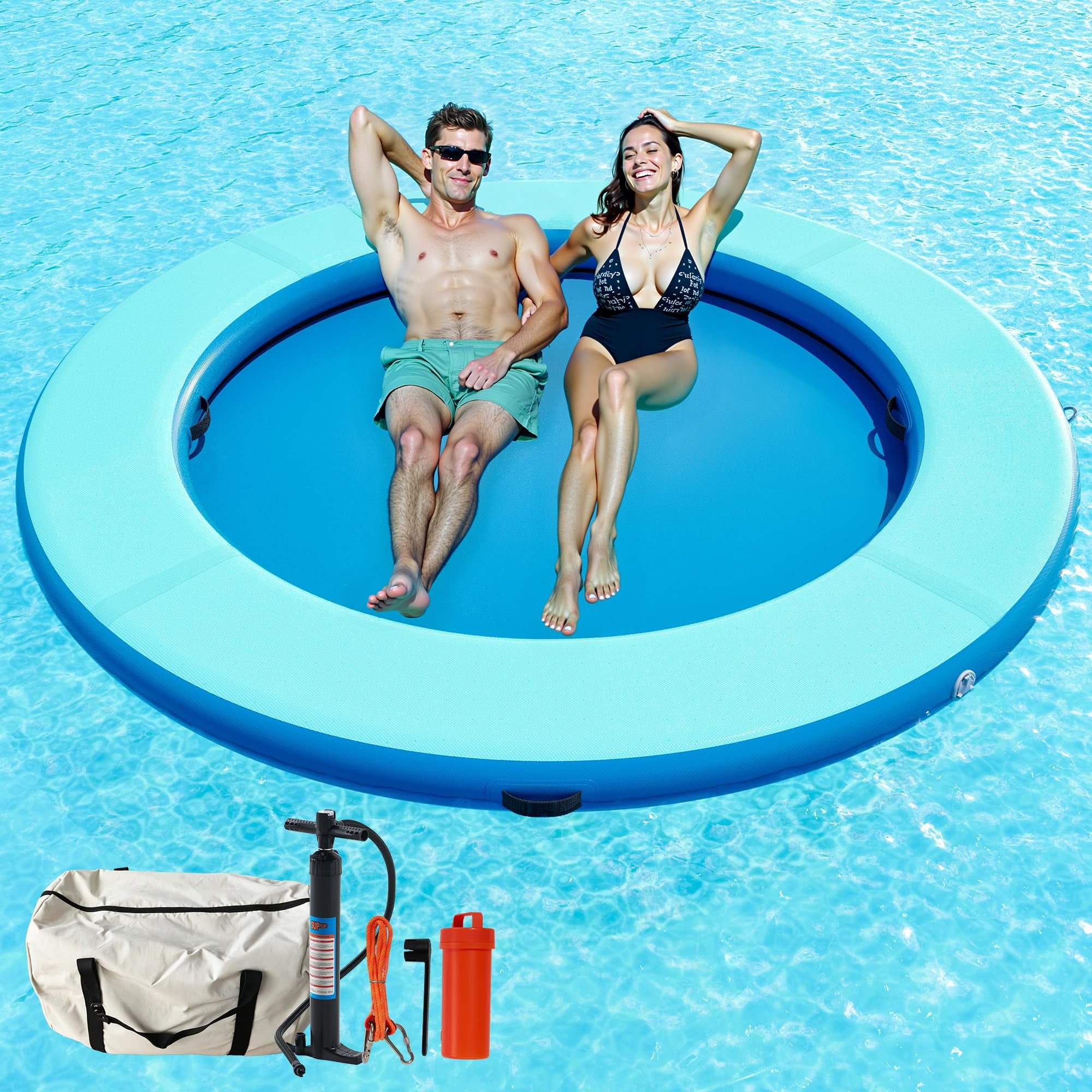 Jocisland 8 ft Round Floating Ring Inflatable Water Hammock, Heavy Duty ...